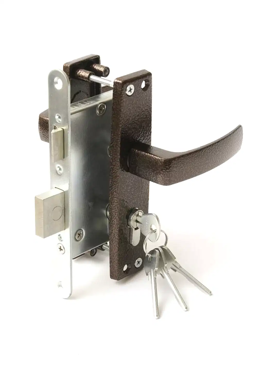 Замок Zenit (Зенит) врезной цилиндровый с защёлкой в комплекте с ручкой ЗВ4-3.04 (медь), 4 кл. 