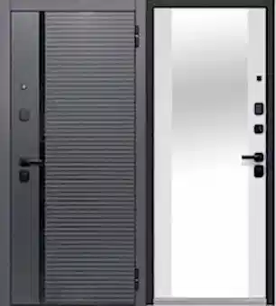 Горизонталь Зеркало Сатин графит, вставка черный лакобель / Эмалит белый, зеркало